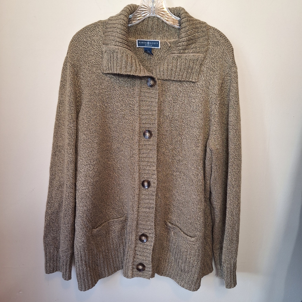 Karen Scott Beige Knit Cardigan